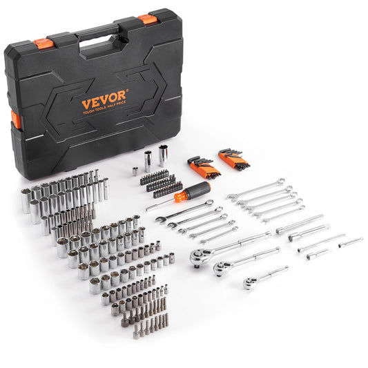 VEVOR Mechanics Tool Set and Socket Set Deep and Standard Sockets 145/205 Pcs SAE and Metric Mechanic Tool Kit with Bits