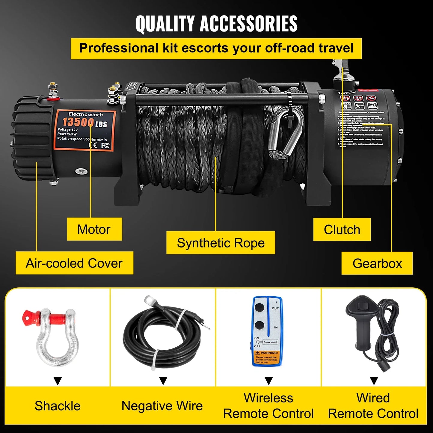 VEVOR  13500LBS Electric Winch 12v 27M/92FT Synthetic Rope  Lifting Treuils Hoist for 4X4 Car Trailer ATV Truck Off Road Boat