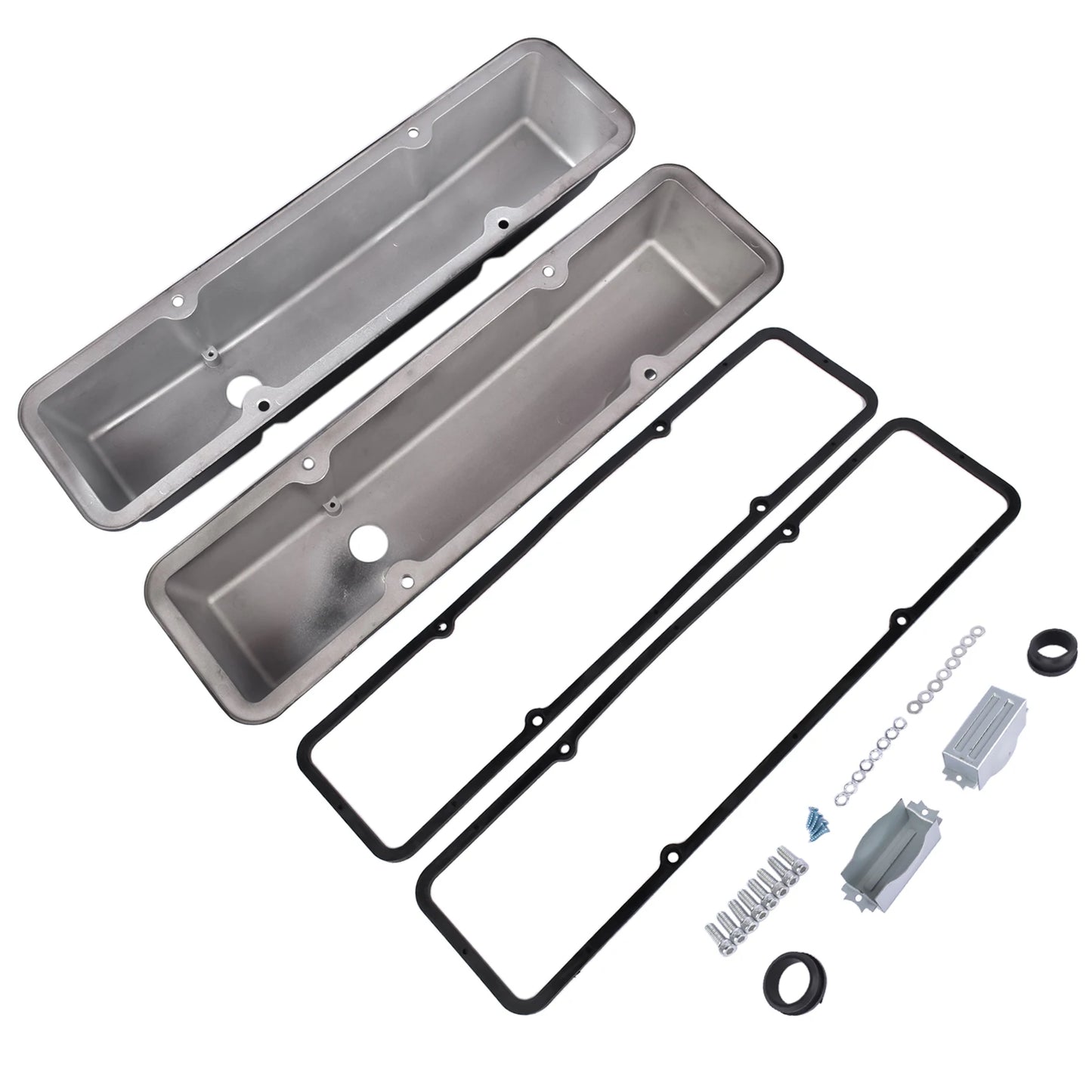 AP02 Aluminum Polished Finned Tall Valve Covers for Chevy SBC Small Block 283 Black