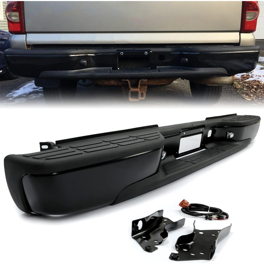 Rear Step Bumper Bar Chrome Compatible with 1999-2006 Chevy Chevrolet Silverado GMC Sierra 1500 WPad & License Plate Lights Replacement for GM1103122 12496085 FLEET SIDE BED ONLY