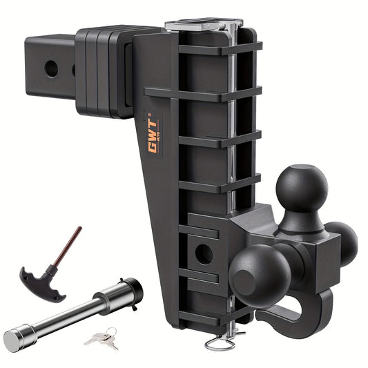 Heavy-Duty Adjustable Trailer Hitch with Hook - 2.5" Receiver, 8" Drop, 18500 LBS Capacity, Tri-Ball Design (1-7/8" to 2-5/16") for Smoother Towing, Easy Installation, Durable Iron Construction, Corrosion-Resistant Finish, Ve