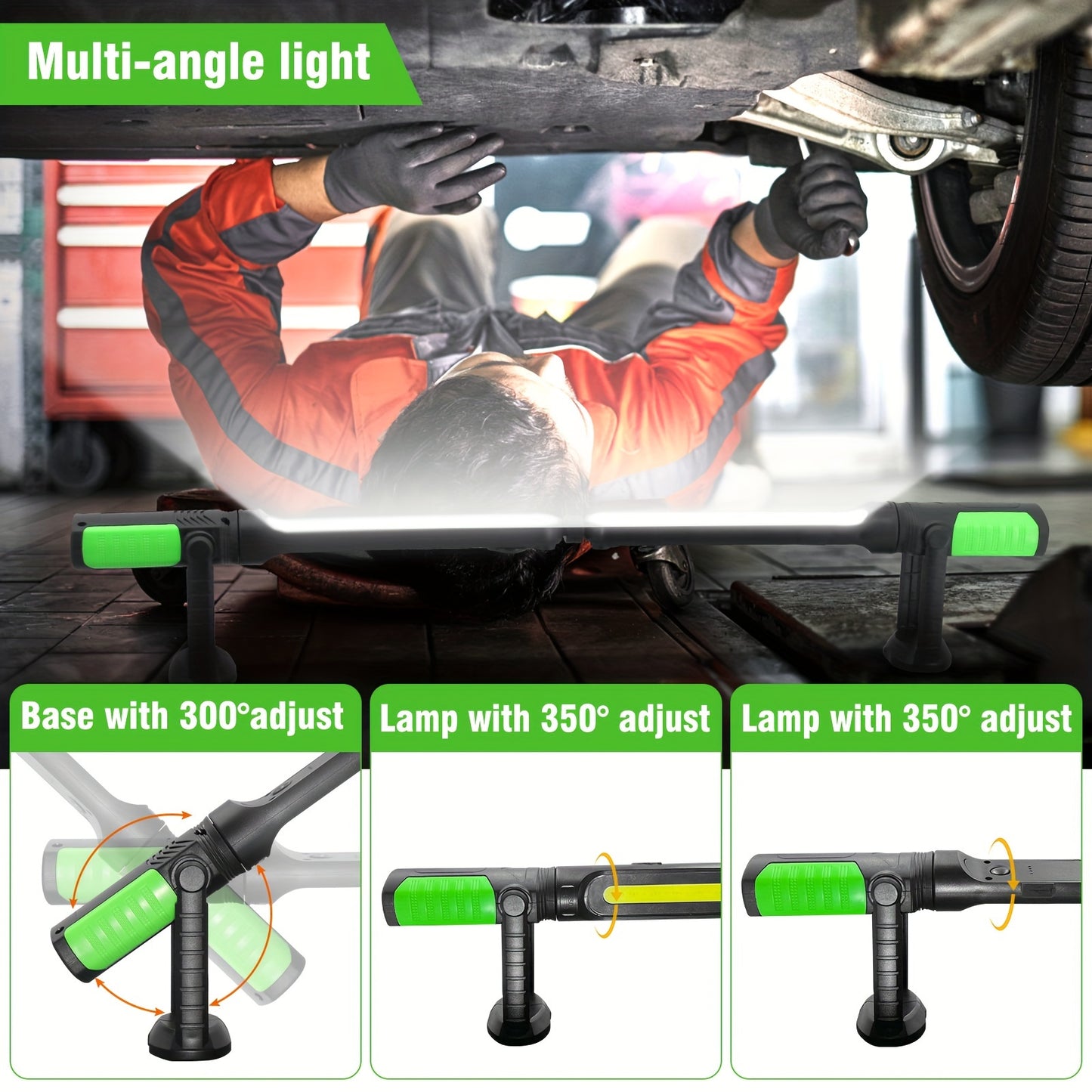 [Rechargeable COB LED Work Light] 2pcs Rechargeable COB LED Work Lights - Portable Underhood Work Light Bar with Hooks - 4400mAh Lithium Battery