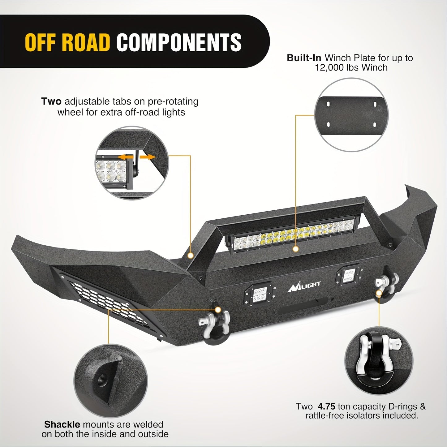 Front Bumper Full Width Solid Steel Fit For Toyota 2005 2006 2007 2008 2009 2010 2011 2012 2013 2014 2015 Tacoma Pickup Truck Winch Plate Offroad 120W Light Bar 18w Pods Nilight