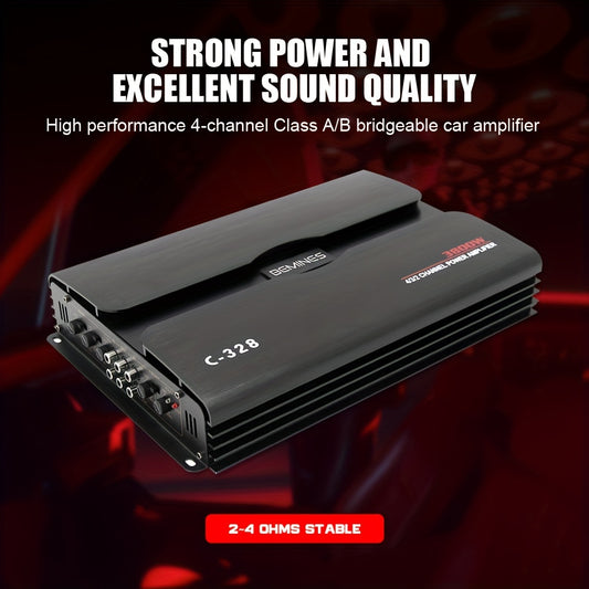 MAX.3800W 4-channel Class A/B Car Stereo Amplifier, RMS.4*80W High Output, 2/4 Ohm Stable, High/low Level Input, Bridgeable, Good Heat Dissipation, Improved Sound Quality, Suitable For Speakers And Subwoofers