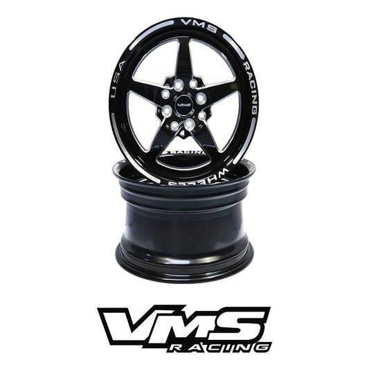 15X8 VMS RACING 5 SPOKE STAR BLACK DRAG RIM WHEEL 4X100/4X114 ET20 - X1