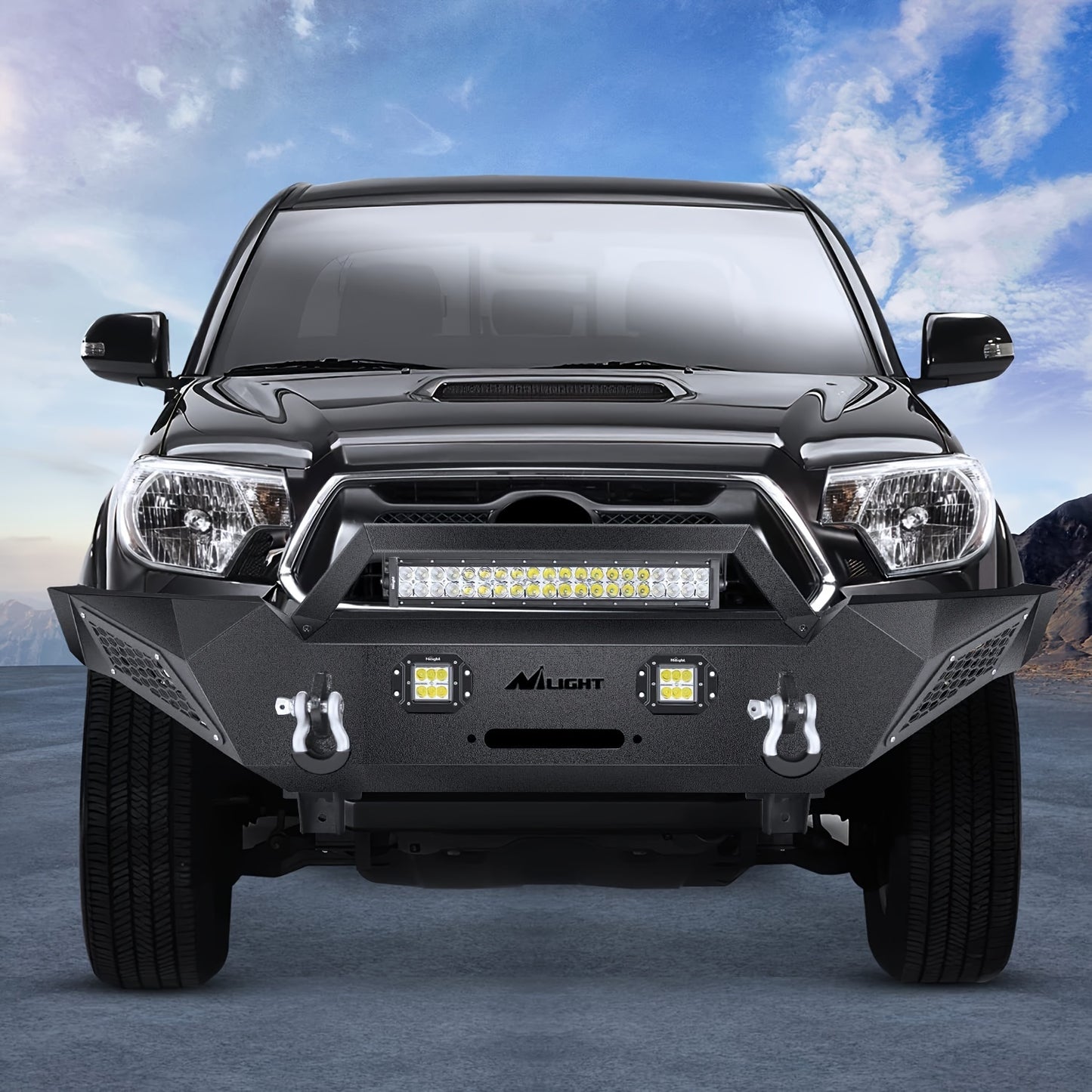Front Bumper Full Width Solid Steel Fit For Toyota 2005 2006 2007 2008 2009 2010 2011 2012 2013 2014 2015 Tacoma Pickup Truck Winch Plate Offroad 120W Light Bar 18w Pods Nilight