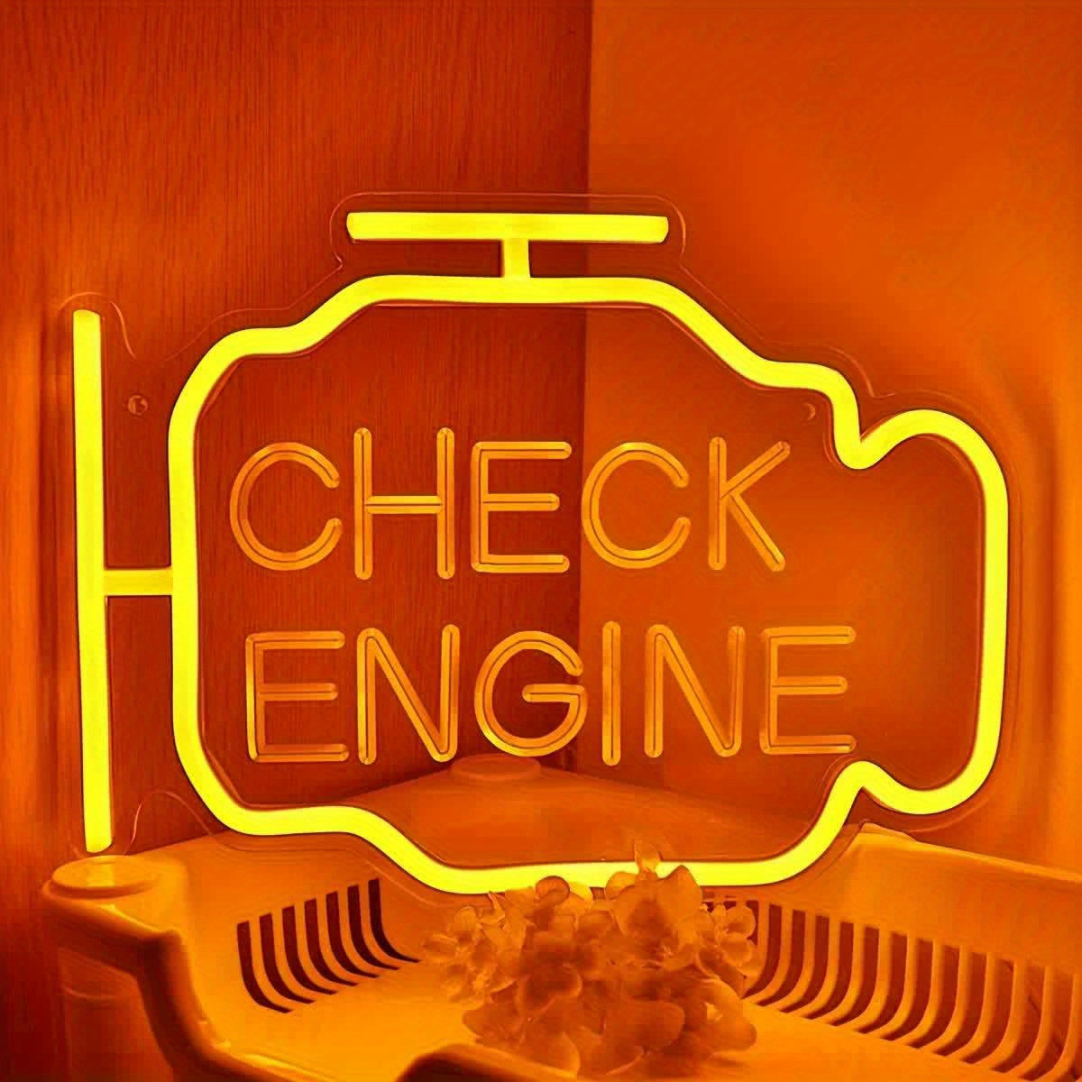 Luminous Repair, Vibrant Yellow 3D Curved 'CHECK ENGINE' LED Neon Sign - Perfect for Garage, Auto Repair Shop & Workshop Decor, USB Powered, Wall-Mounted, 11.42"x8.35