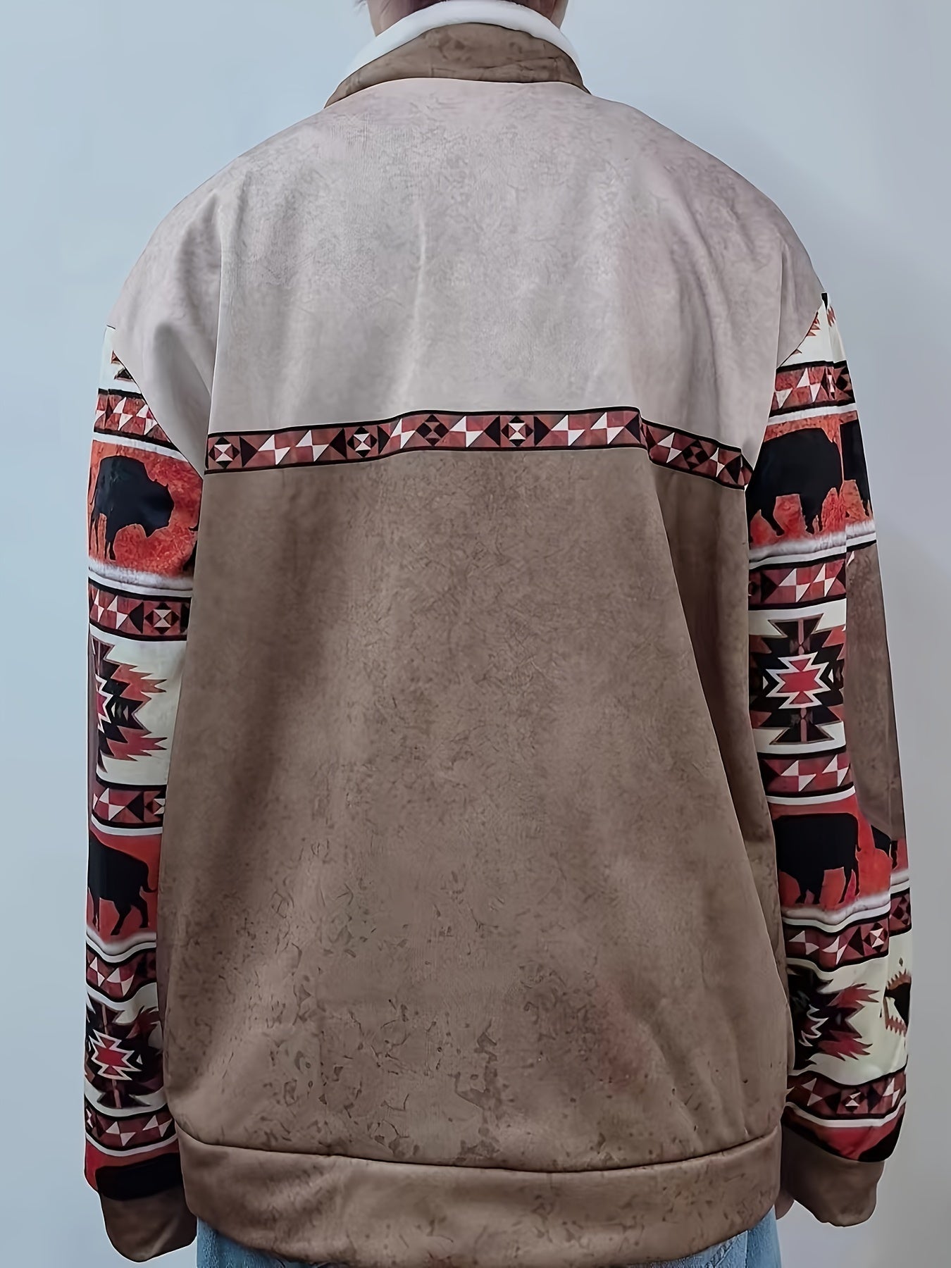 Men's Vintage Print Casual Long Sleeve 1/4 Zip Cowboy Sweatshirt, Western Aztec Fleece Pullover Sweatshirt, Winter Fall