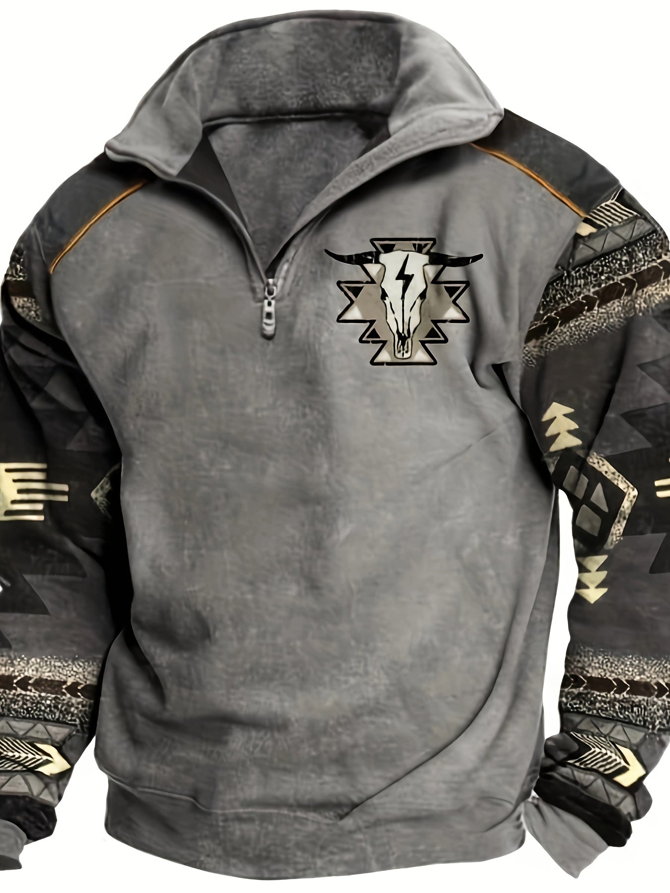 Azte Men's Retro Hoodie Sweatshirt - Autumn and Winter New Design, 3D Printed, High-Neck, 1/4 Zipper, Long-Sleeved, Polo Shirt Style, Open Chest, Stand Collar, Casual Wear for Men