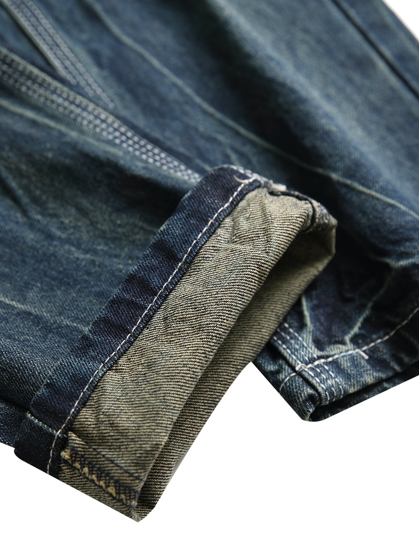 Men's dark blue ripped jeans without elastic slim casual