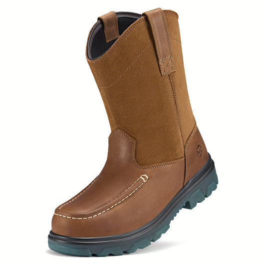 NINGO Steel Toe Work Boots For Men Women, Waterproof Wellington Boots With Full Grain Faux Leather, Oil & Slip Resistant, High Rebound TPU SR Outsole Safety Boots, Pull On Work Boots For Construction, Farming